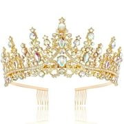 Gold Crown for Women Gold Tiara Birthday Queen Crown Wedding Tiara for Women Crystal Tiaras and Crowns Royal Princess Quinceanera Headpieces for Prom Pageant Bride Halloween Cosplay